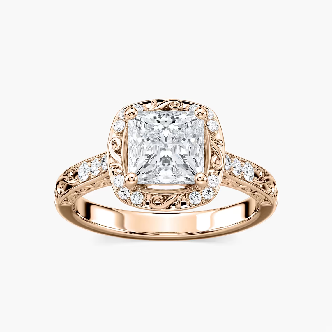 Vintage Princess Cut Halo Engagement Ring
