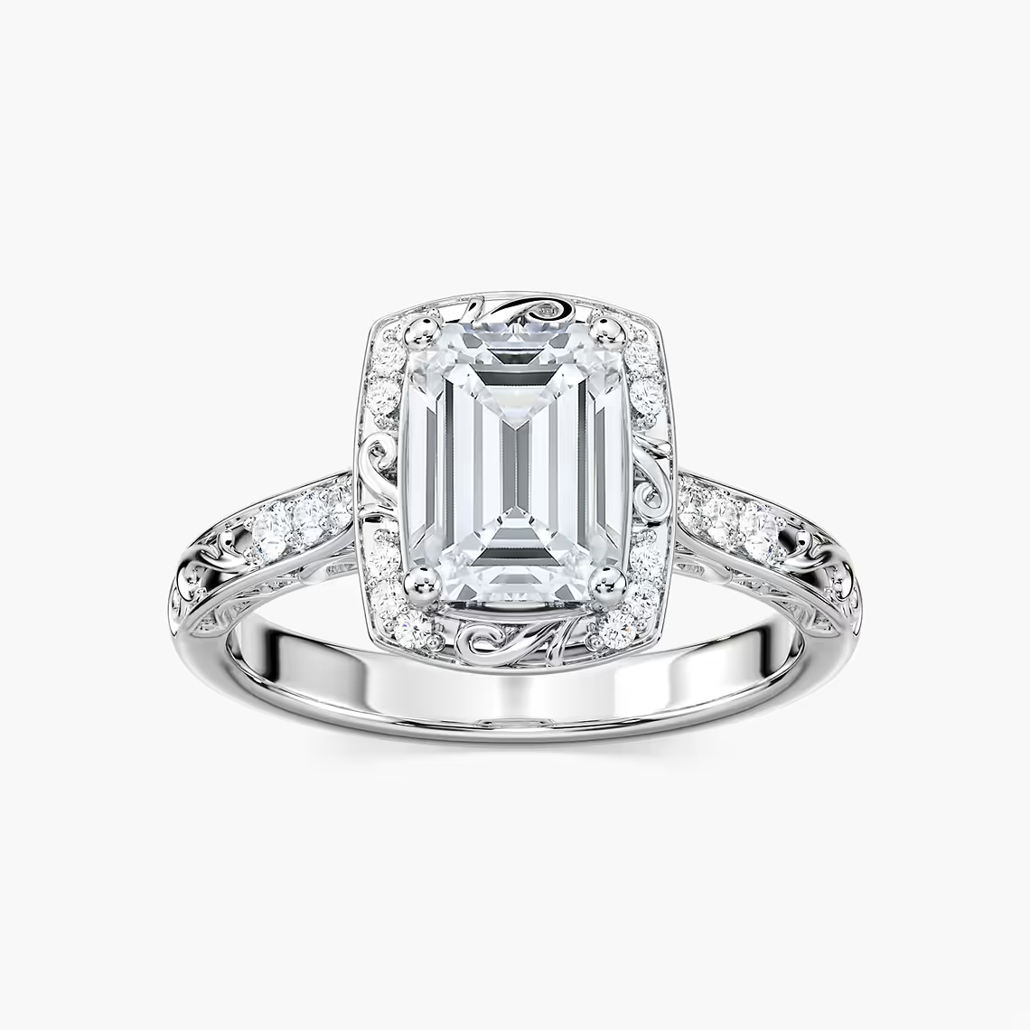 Vintage Emerald Cut Halo Engagement Ring