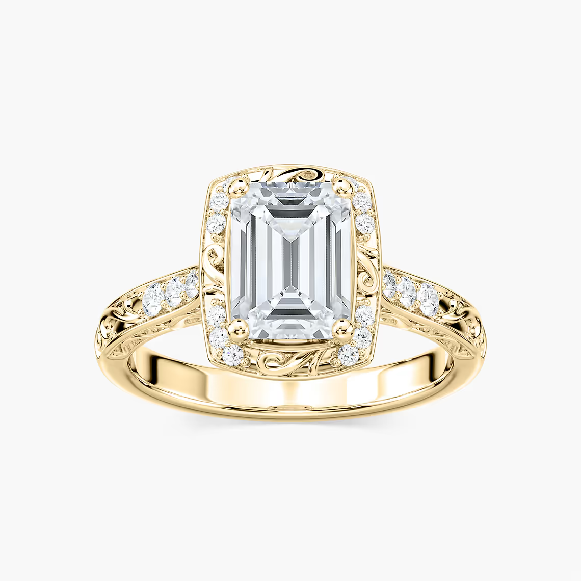 Vintage Emerald Cut Halo Engagement Ring