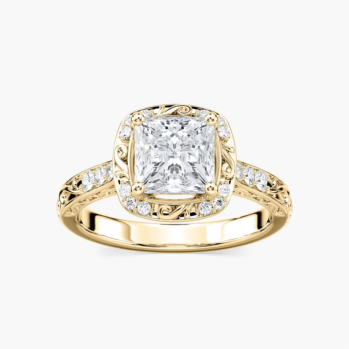 Vintage Princess Cut Halo Engagement Ring