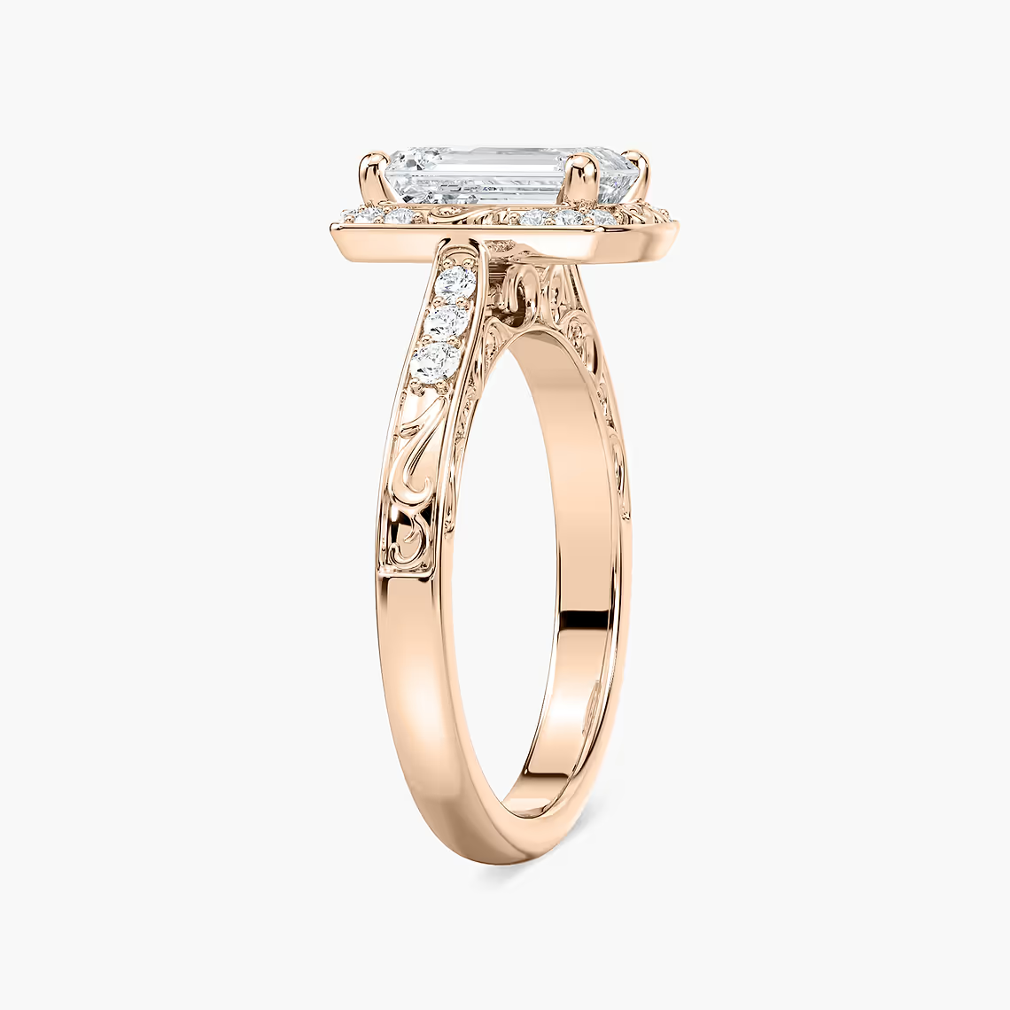 Vintage Emerald Cut Halo Engagement Ring