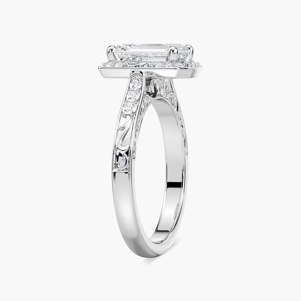 Vintage Emerald Cut Halo Engagement Ring