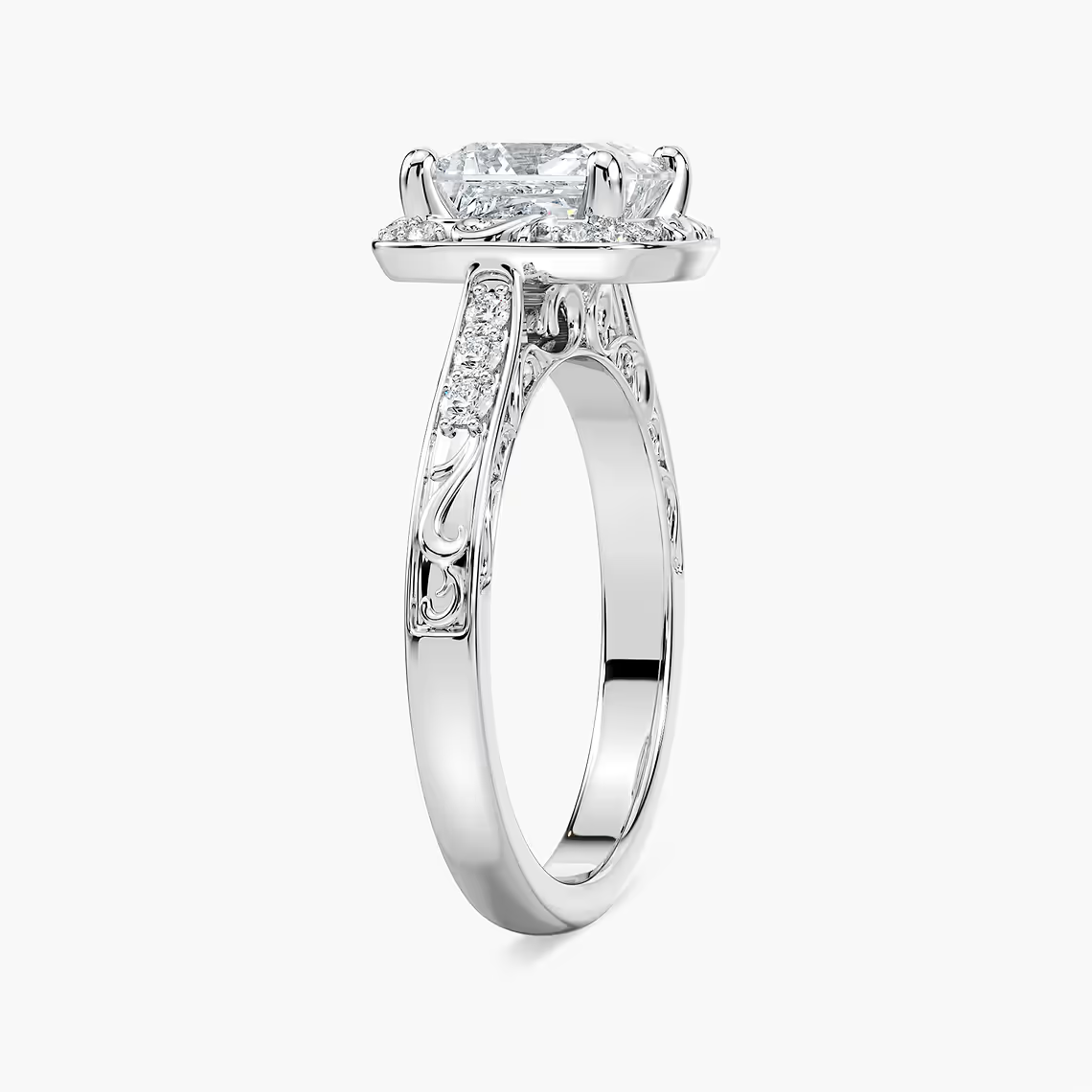 Vintage Princess Cut Halo Engagement Ring
