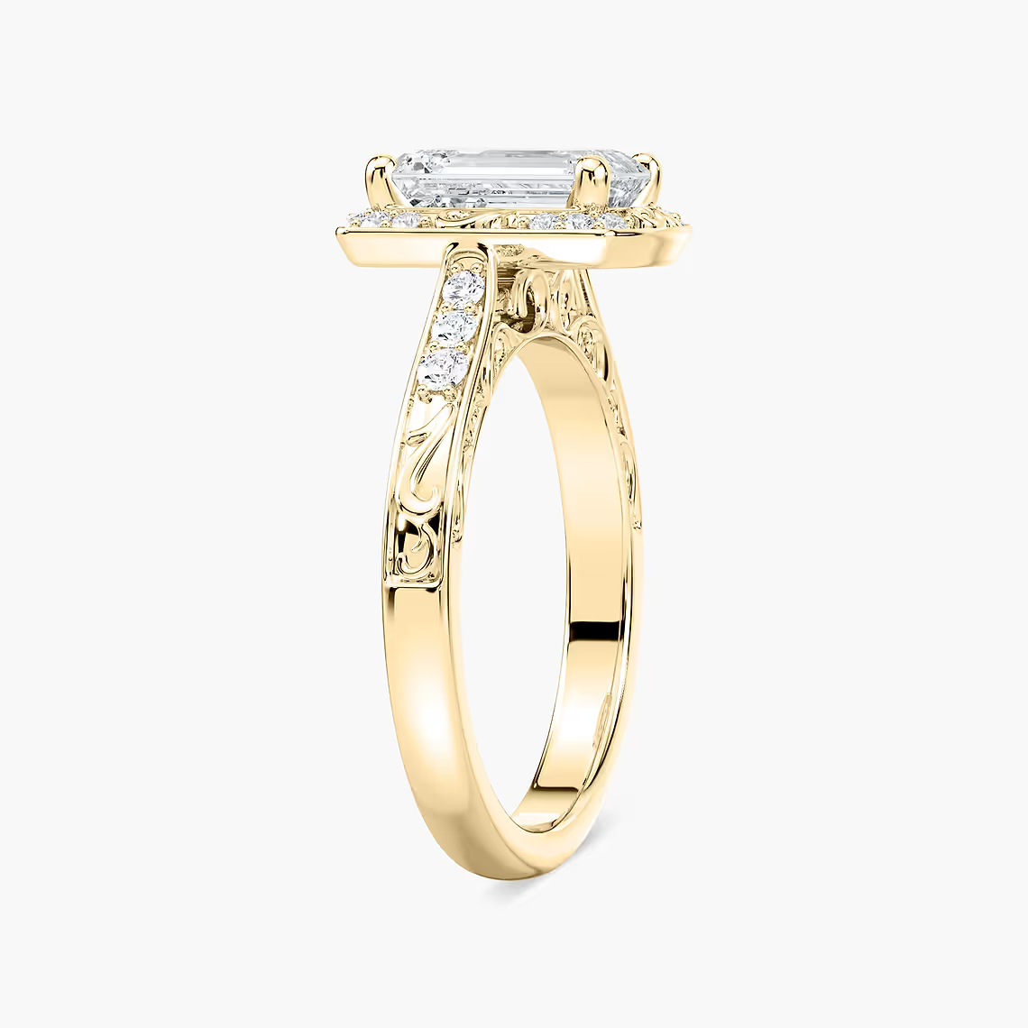 Vintage Emerald Cut Halo Engagement Ring