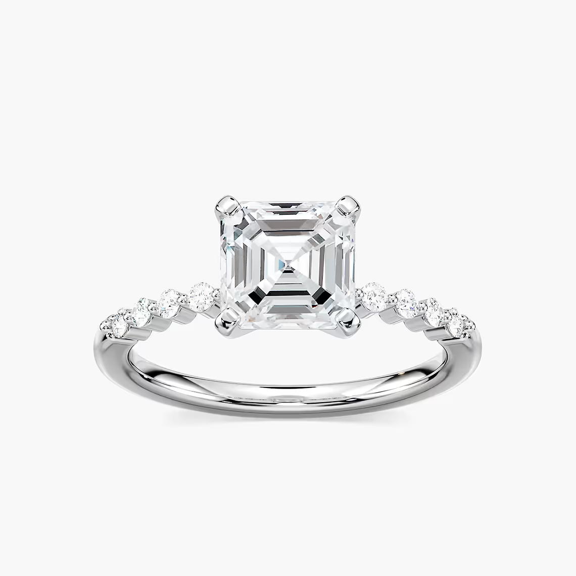 Asscher Cut Shared Prong Side Stone Engagement Ring