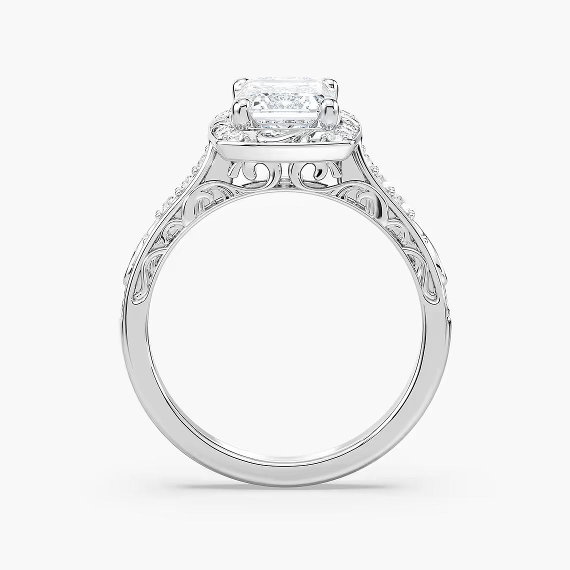 Vintage Emerald Cut Halo Engagement Ring