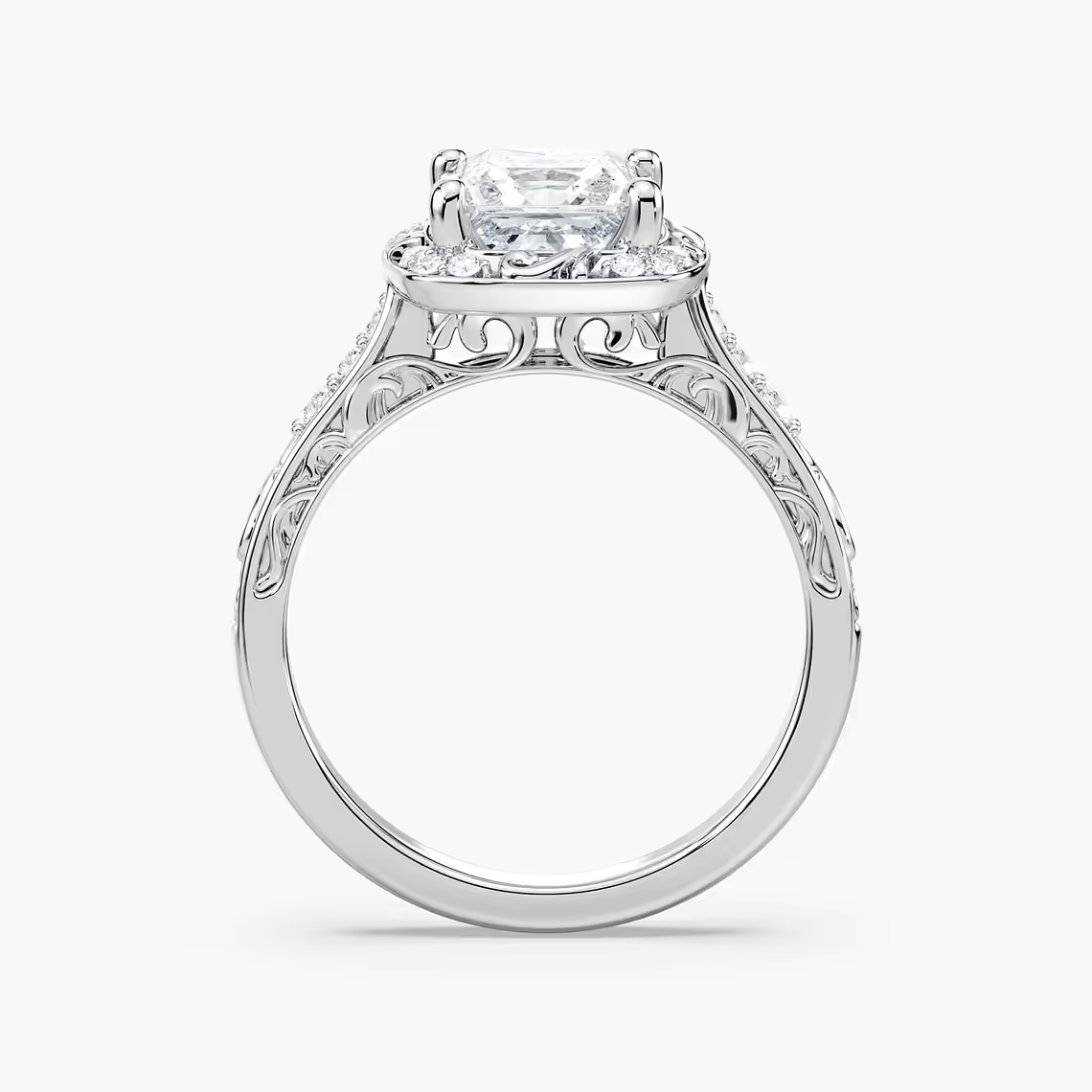 Vintage Princess Cut Halo Engagement Ring