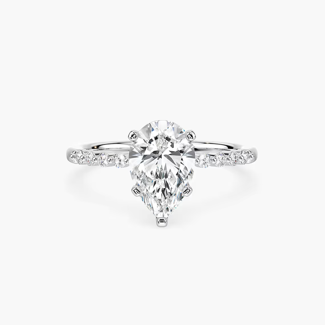 Pear Shaped Shared Prong Side Stone Engagement Ring