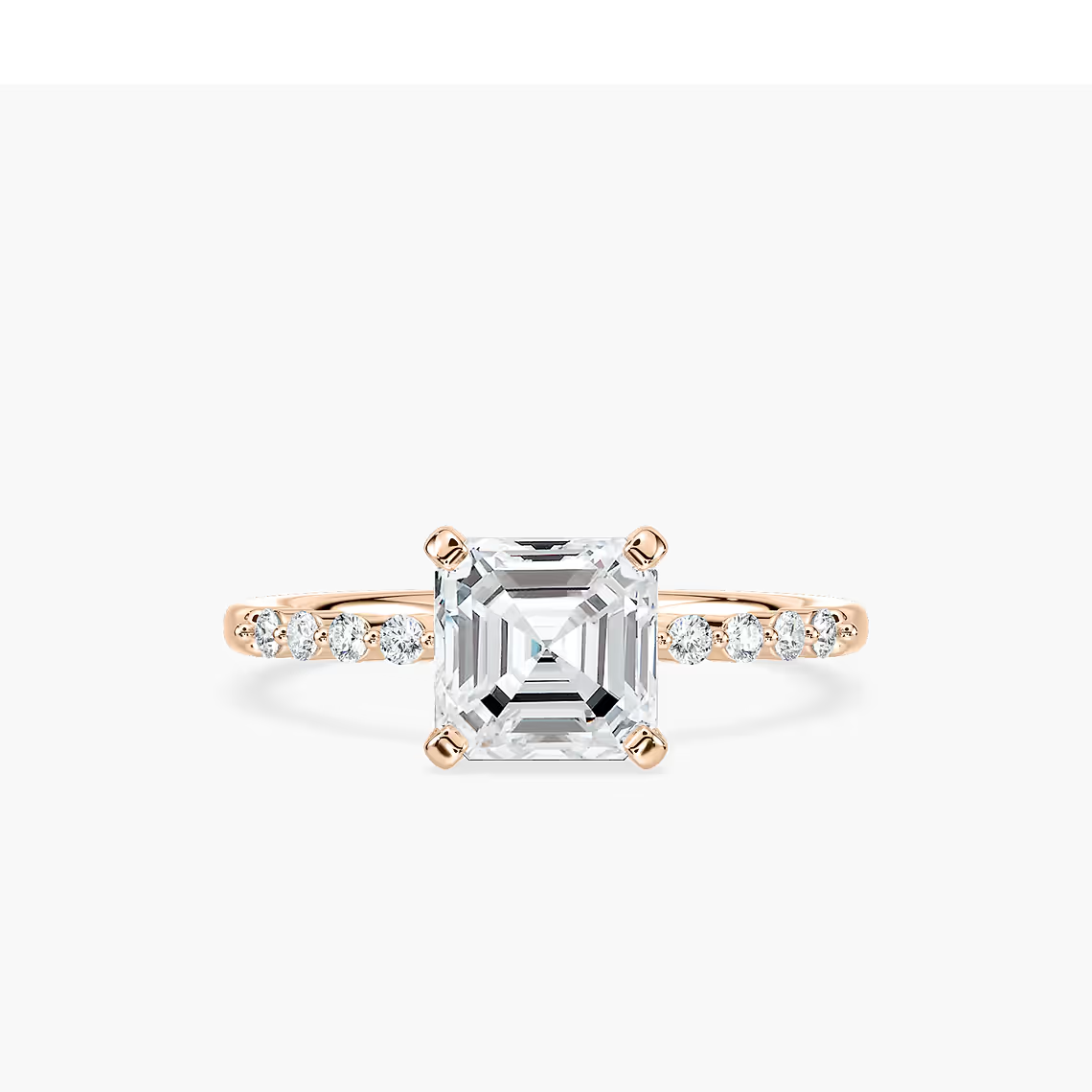 Asscher Cut Shared Prong Side Stone Engagement Ring
