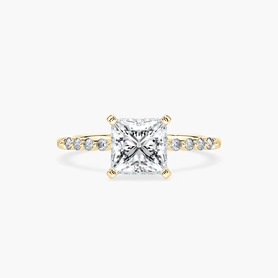 Princess Cut Shared Prong Side Stone Engagement Ring