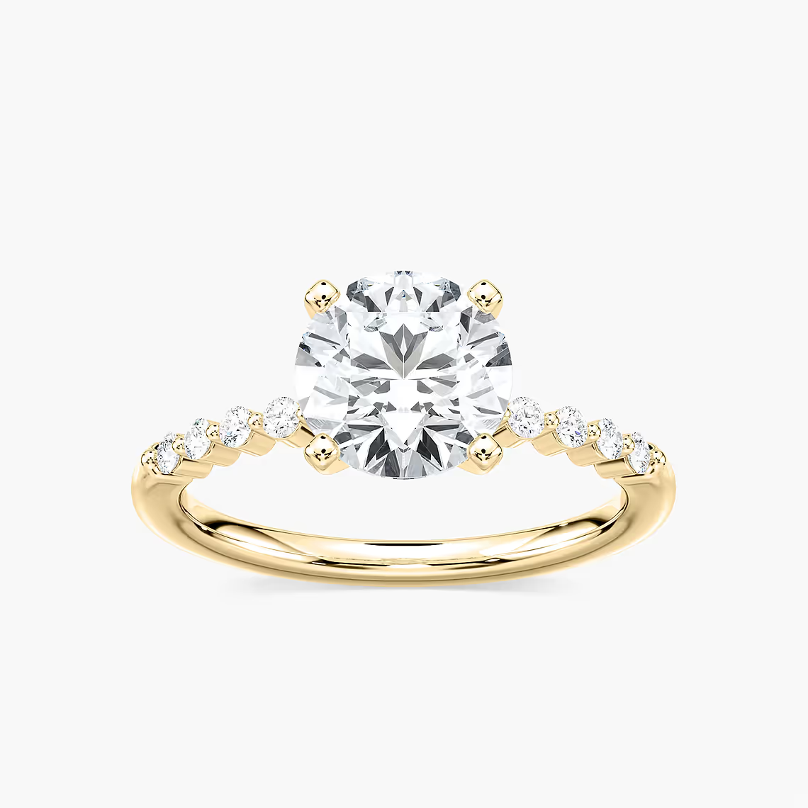 Round Cut Shared Prong Side Stone Engagement Ring