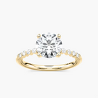 Round Cut Shared Prong Side Stone Engagement Ring