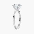 Round Cut Shared Prong Side Stone Engagement Ring