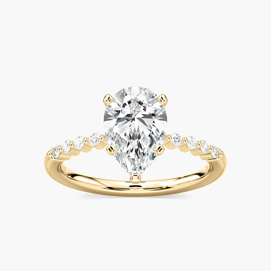 Pear Shaped Shared Prong Side Stone Engagement Ring