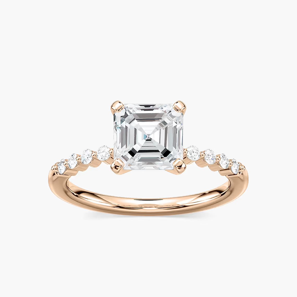 Asscher Cut Shared Prong Side Stone Engagement Ring