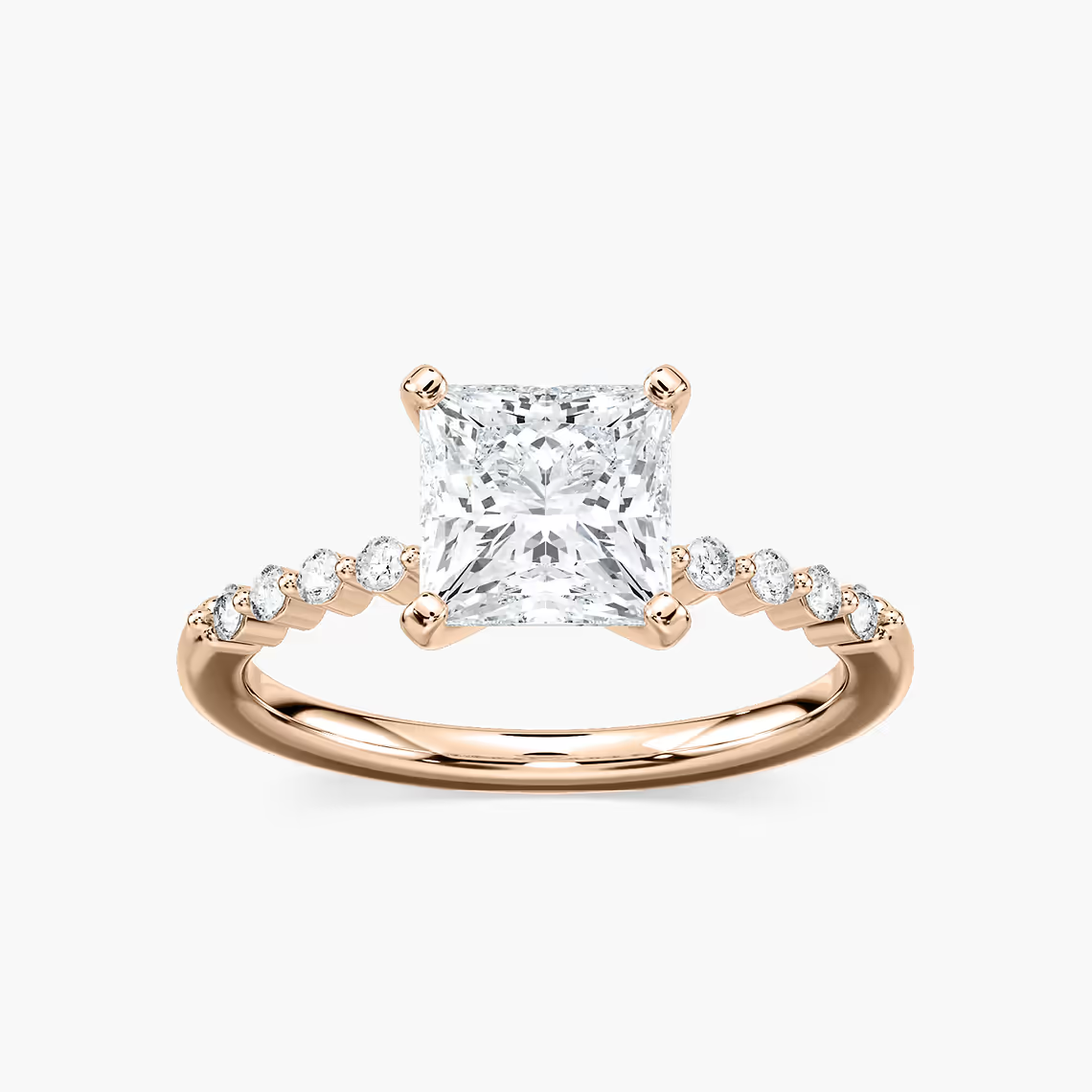 Princess Cut Shared Prong Side Stone Engagement Ring