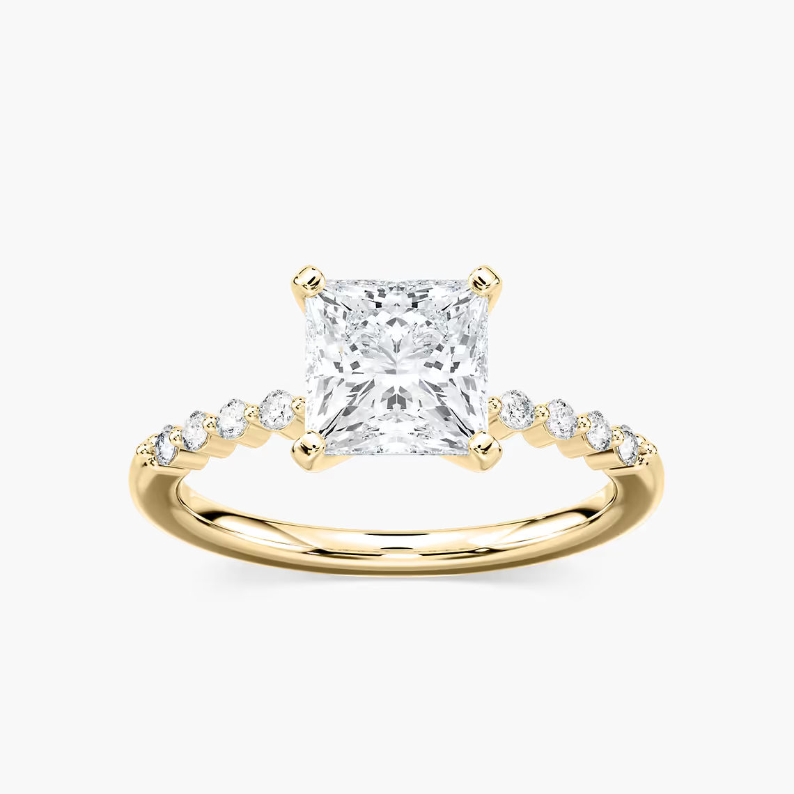 Princess Cut Shared Prong Side Stone Engagement Ring