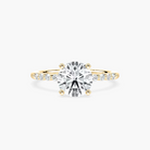 Round Cut Shared Prong Side Stone Engagement Ring