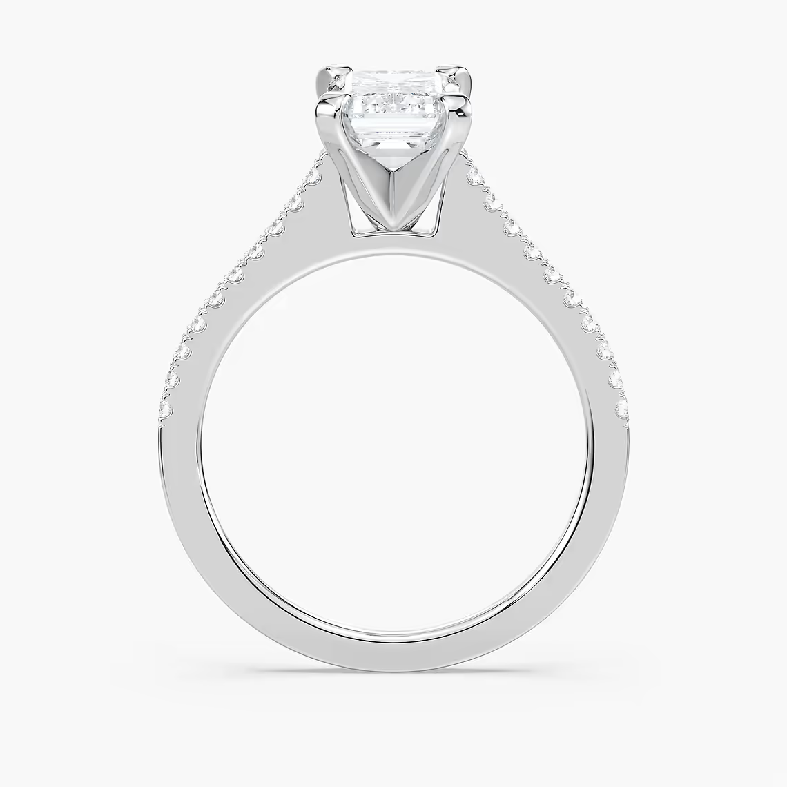 Pavé Set Emerald Cut Engagement Ring