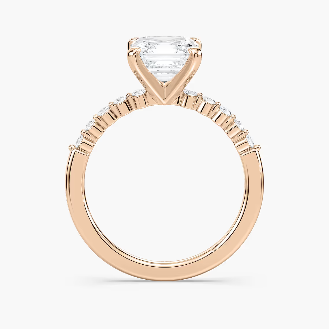 Asscher Cut Shared Prong Side Stone Engagement Ring