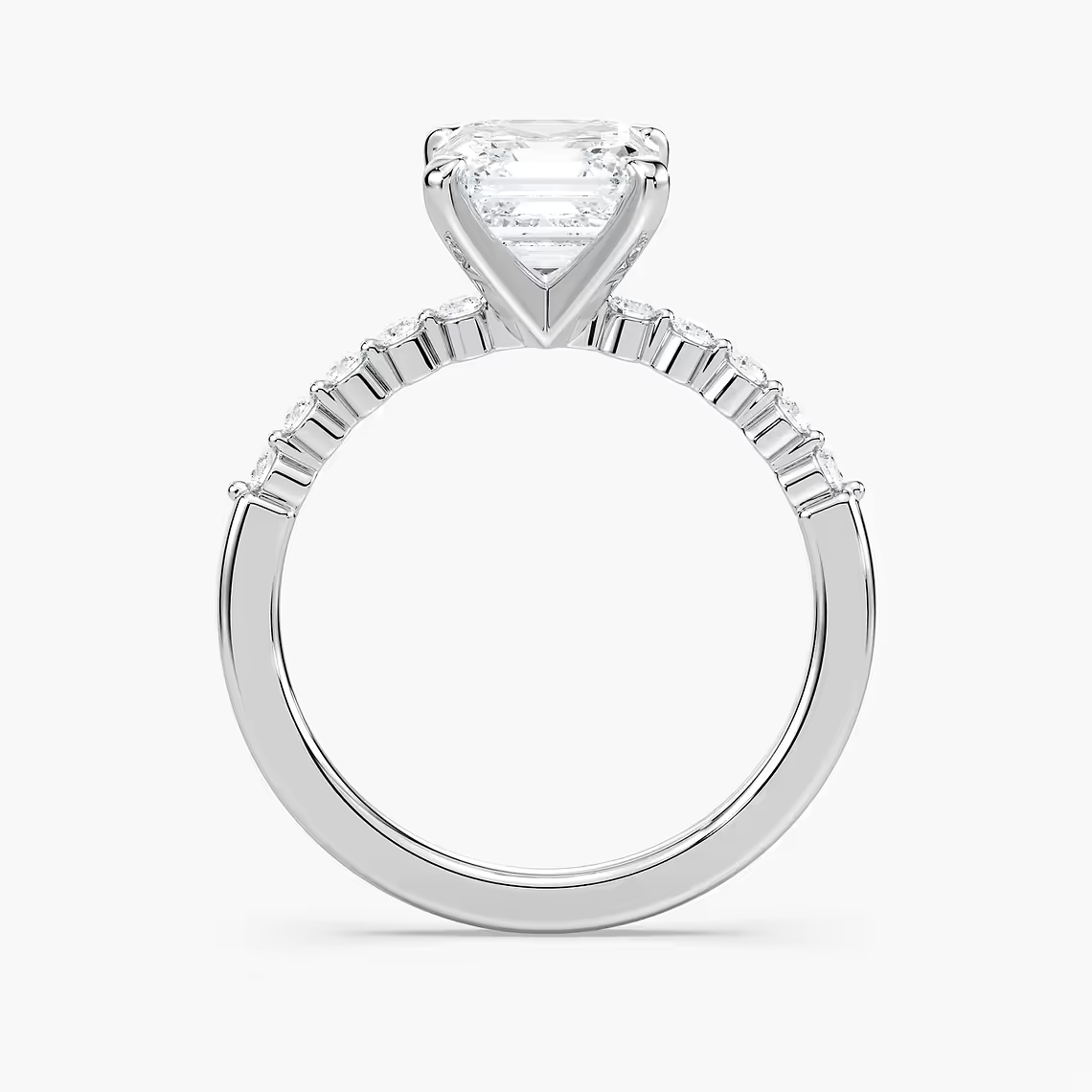 Asscher Cut Shared Prong Side Stone Engagement Ring