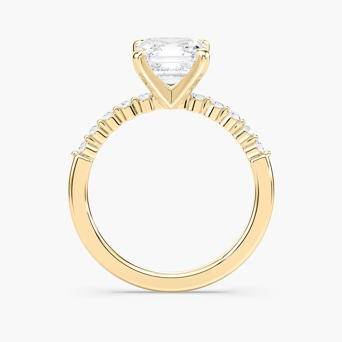 Asscher Cut Shared Prong Side Stone Engagement Ring