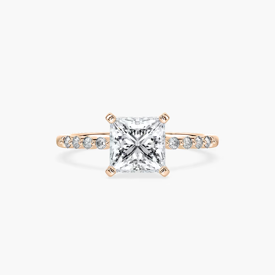Princess Cut Shared Prong Side Stone Engagement Ring