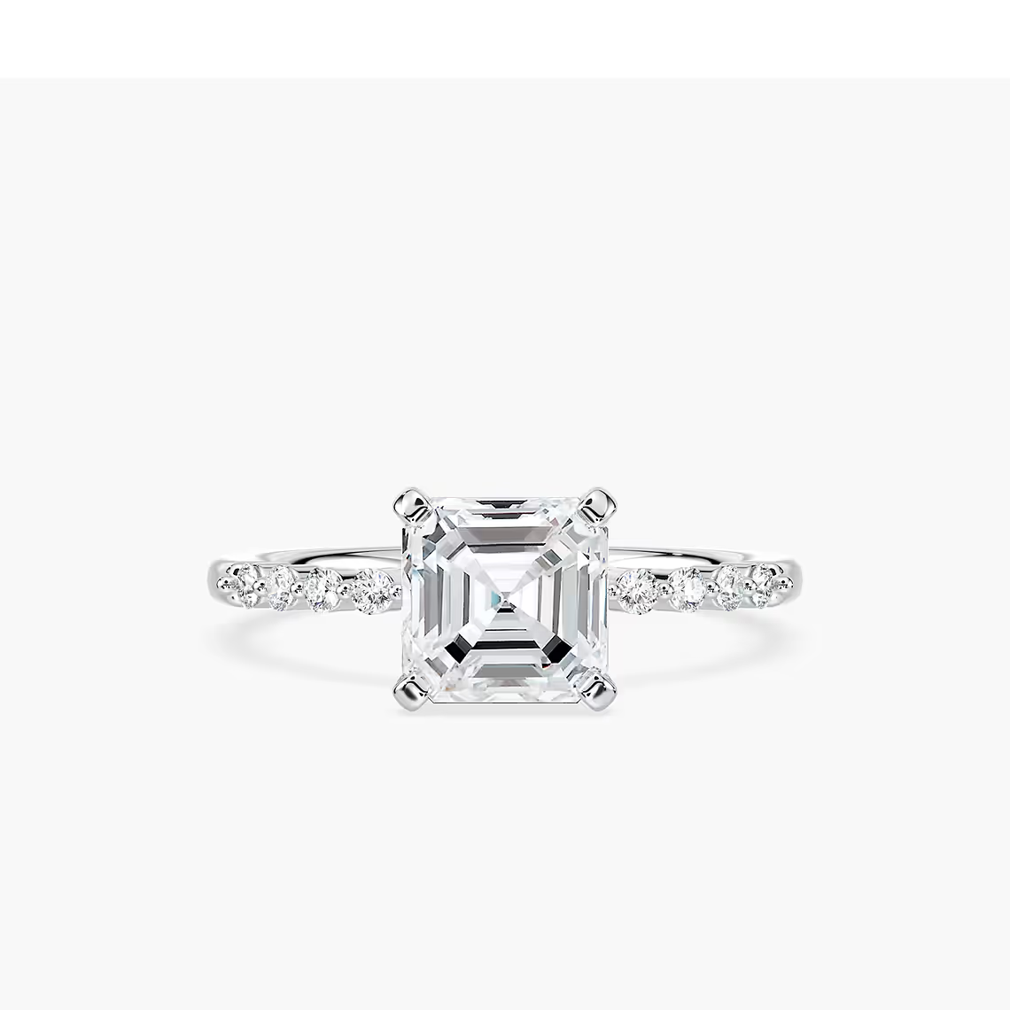 Asscher Cut Shared Prong Side Stone Engagement Ring