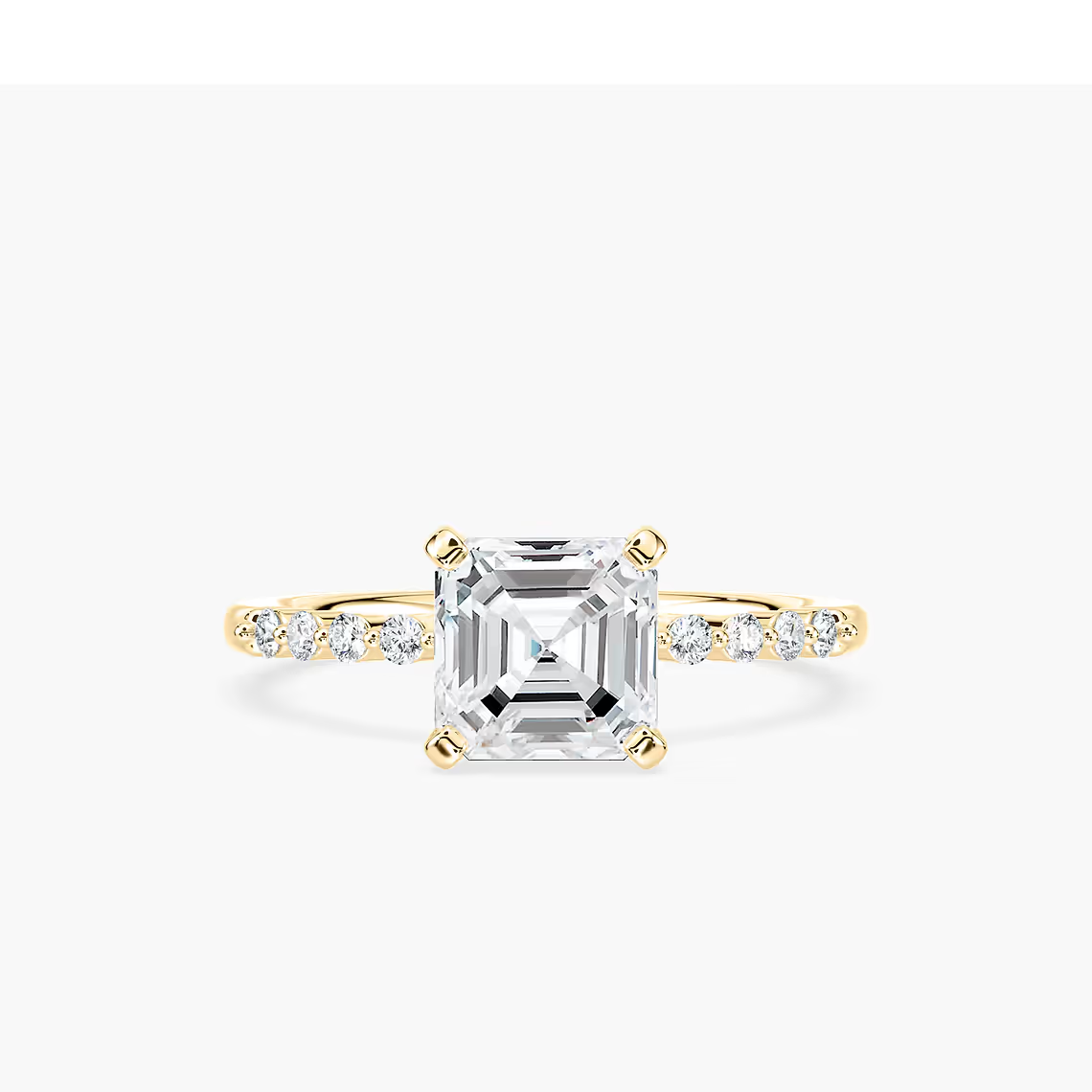 Asscher Cut Shared Prong Side Stone Engagement Ring